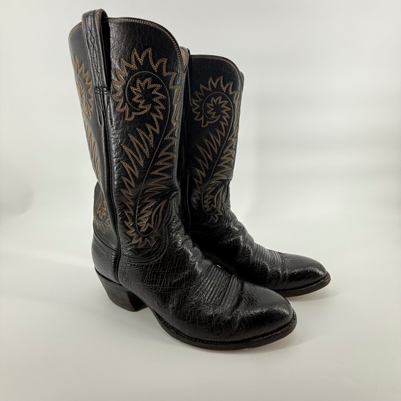 Lucchese Classics Handmade 128010 Ostrich Size 9.5 D‎ Vintage Exotic Black Boots
